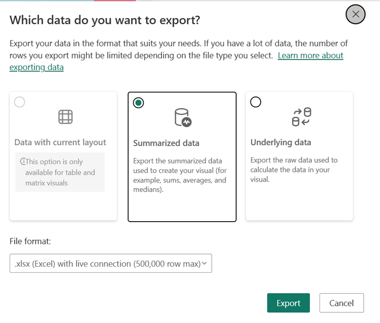 Export data from report and dashboard