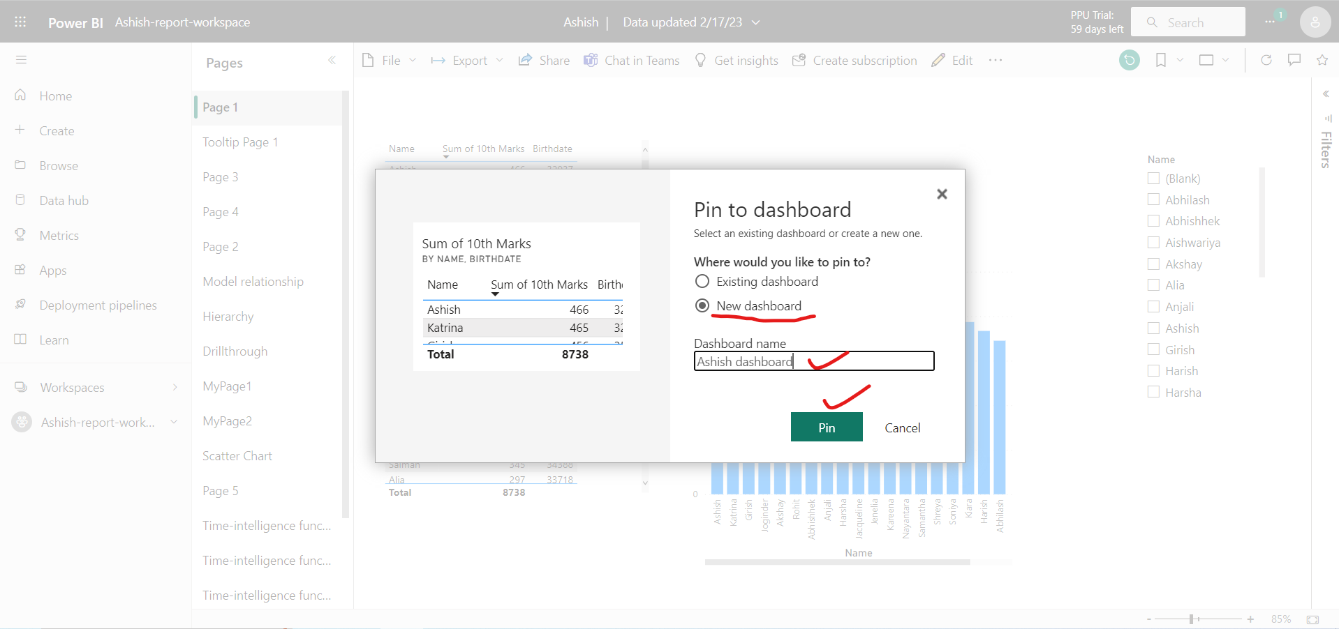 Dashboard in Power BI Service