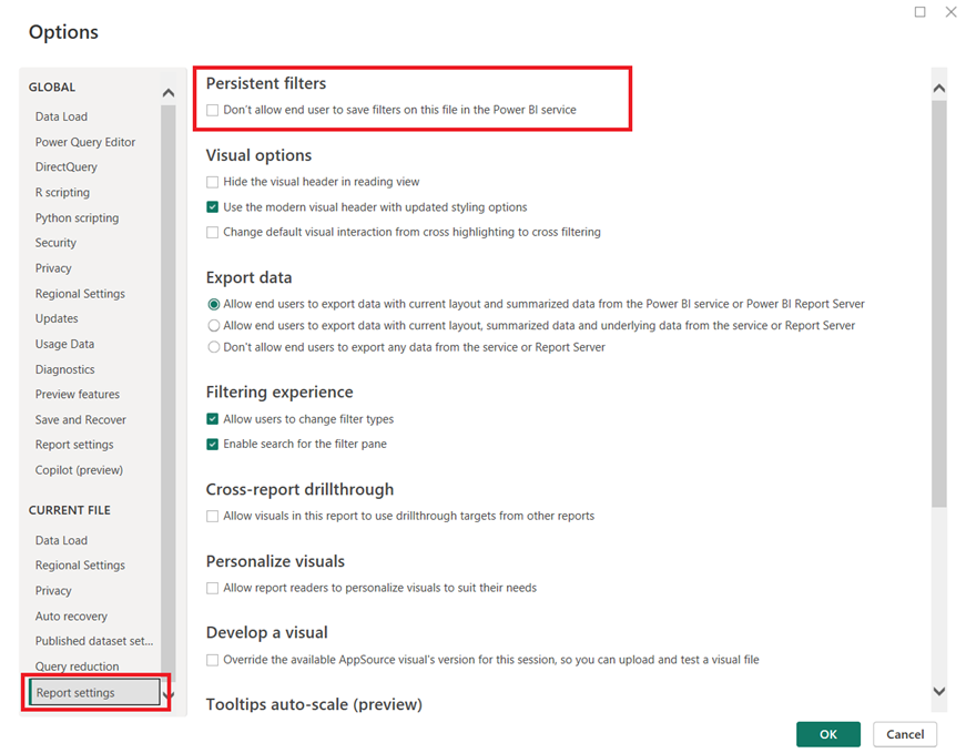 Persistent Filters (Allow saving filters) in the Power BI Service