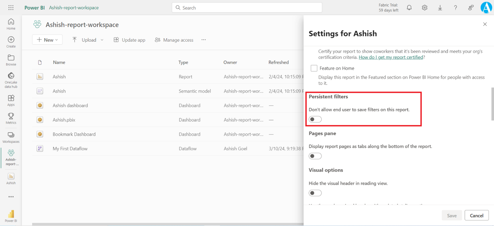 Persistent Filters (Allow saving filters) in the Power BI Service