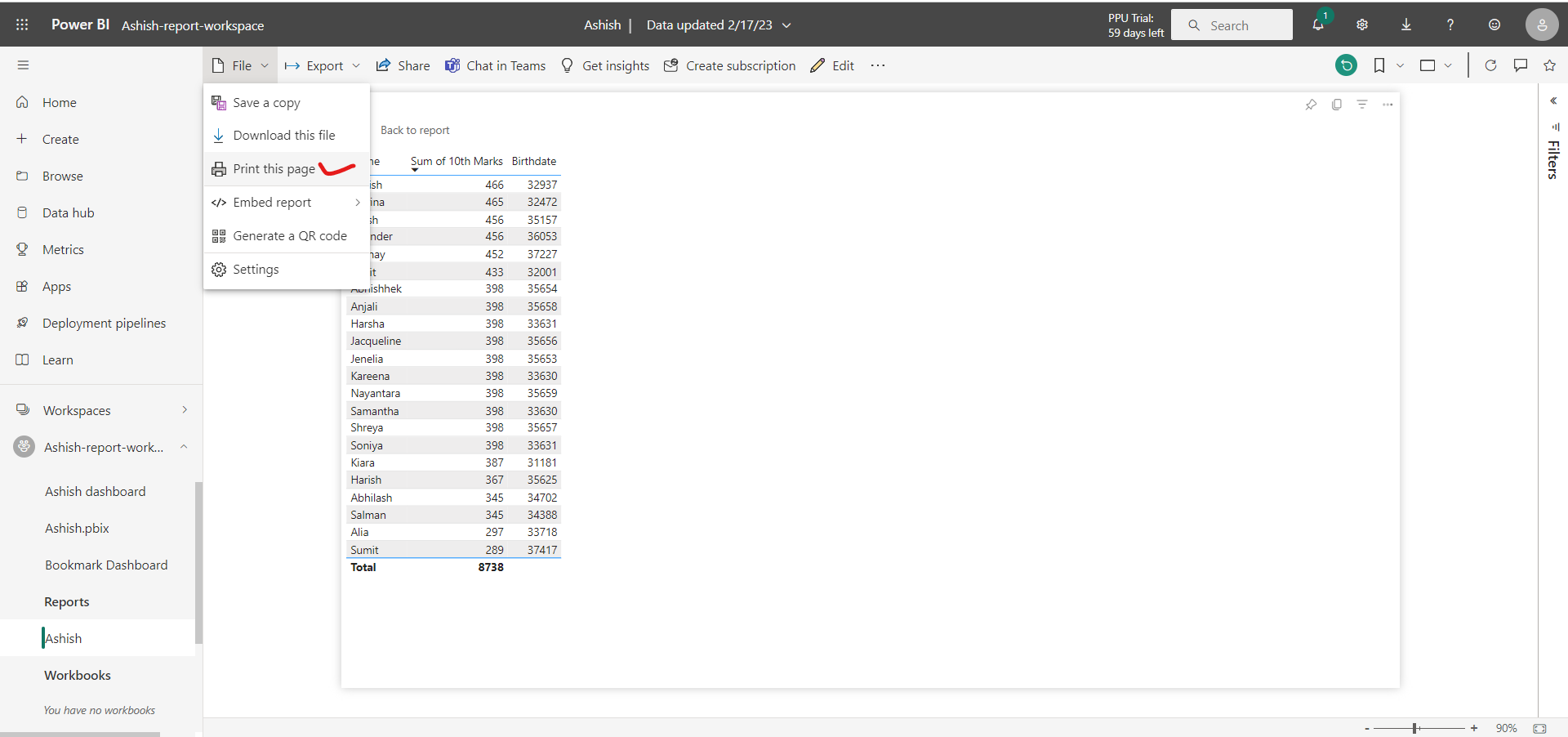 Print a dashboard in Power BI Service Print a dashboard in Power BI Service