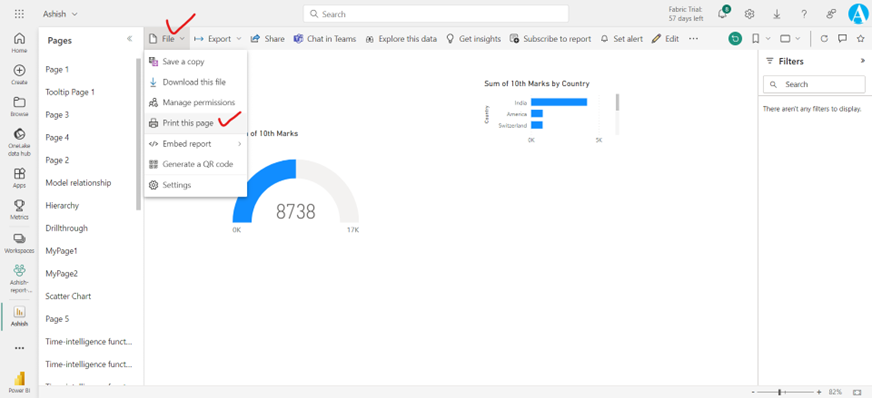 Print a dashboard in Power BI Service