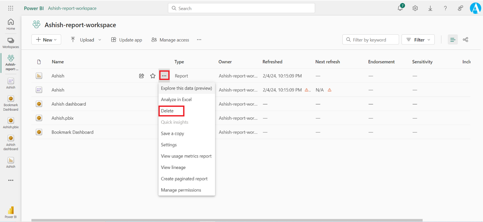 Semantic Model in Power BI Service