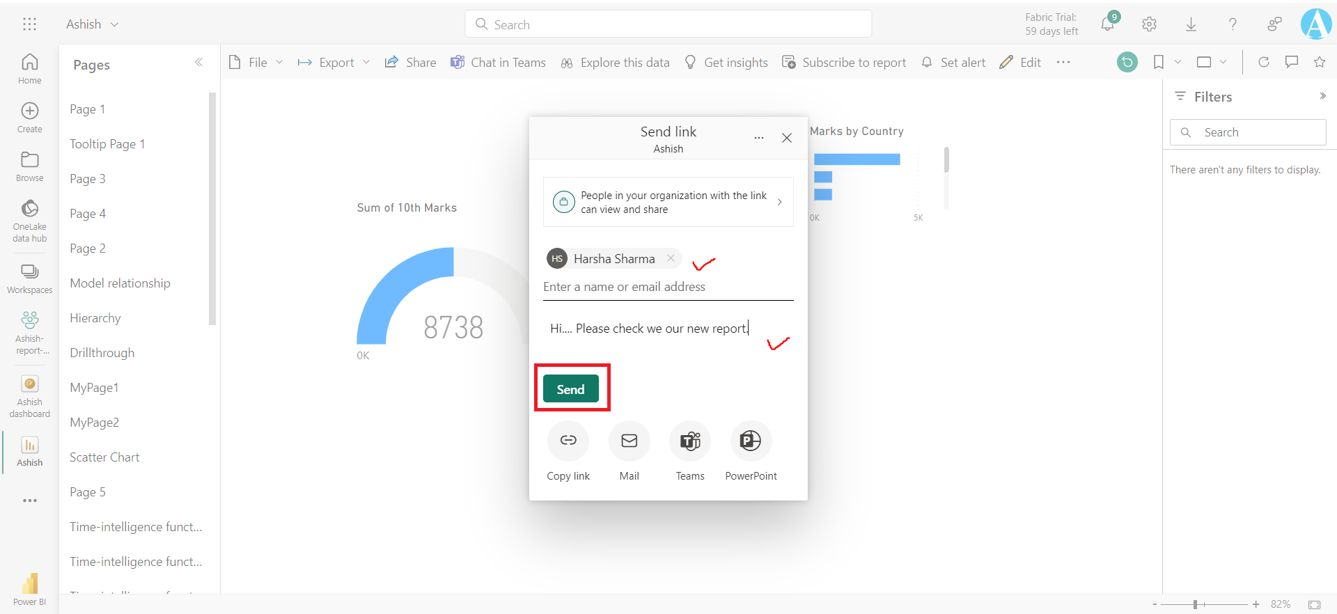 Share the power bi report and dashboard