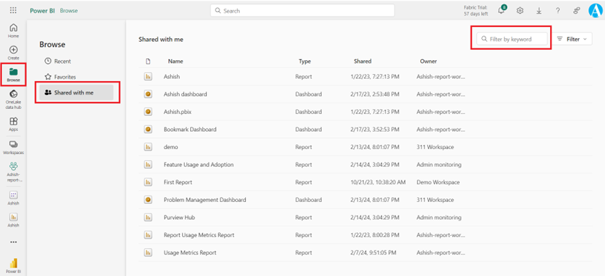 Share the power bi report and dashboard