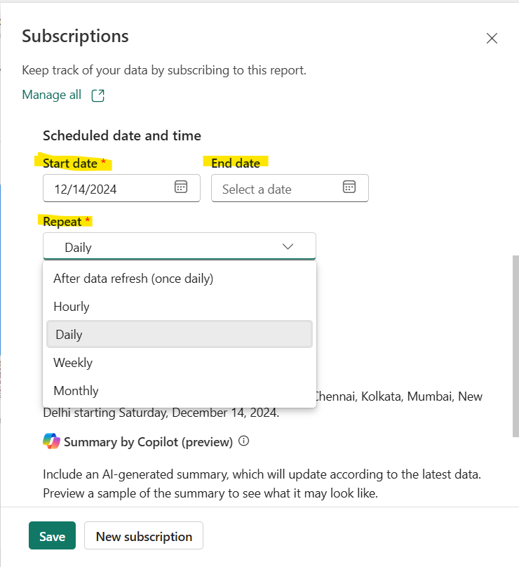 Email subscriptions for reports and dashboards in the Power BI service