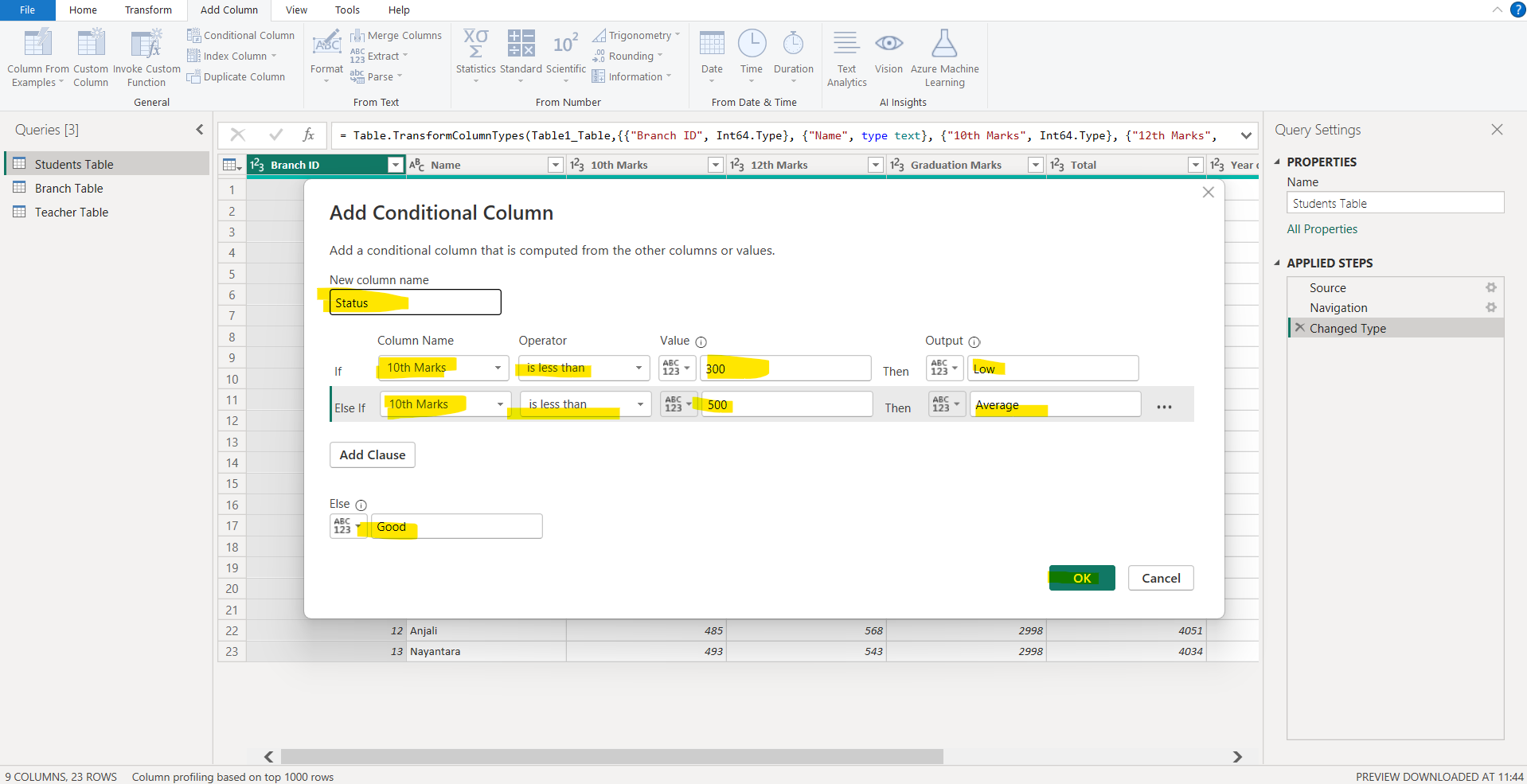 Conditional Column in Power Query Editor