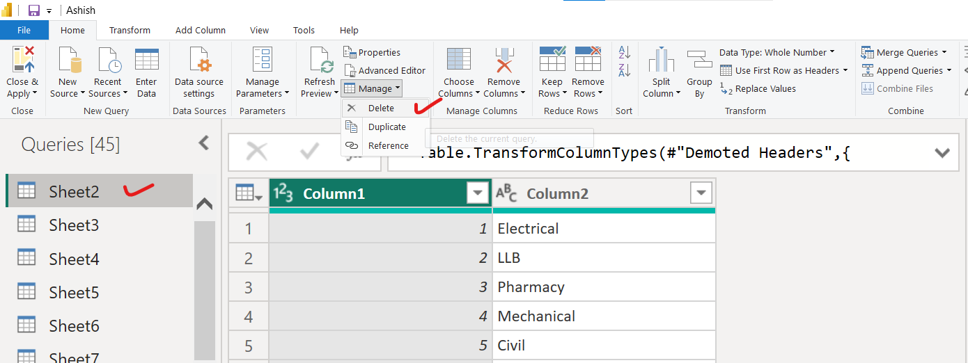 Delete a table (query) from Power BI Delete a table (query) from Power BI