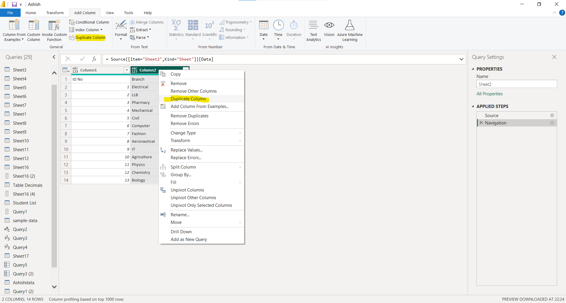 Duplicate Column in Power Query Editor Duplicate Column in Power Query Editor
