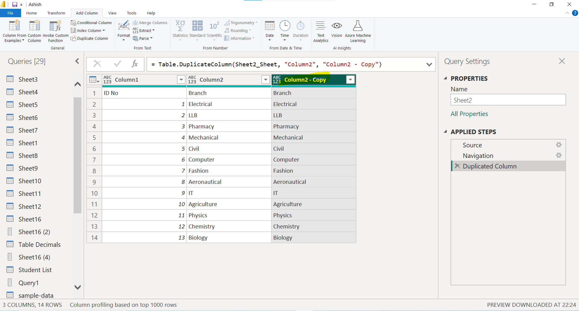 Duplicate Column in Power Query Editor