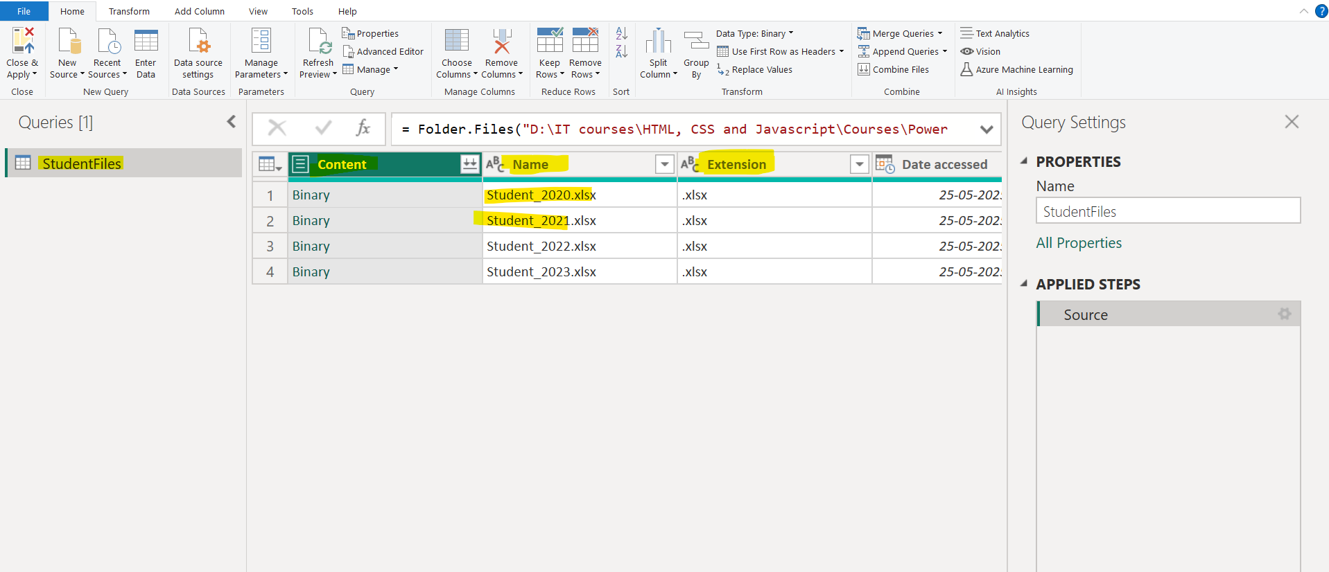 Folder connector in Power BI Folder connector in Power BI