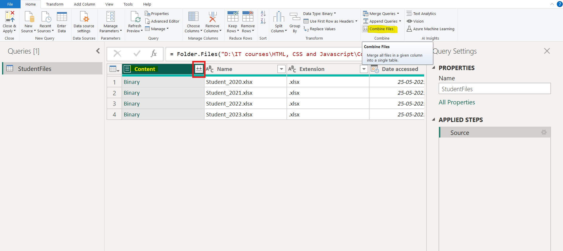 Folder connector in Power BI Folder connector in Power BI