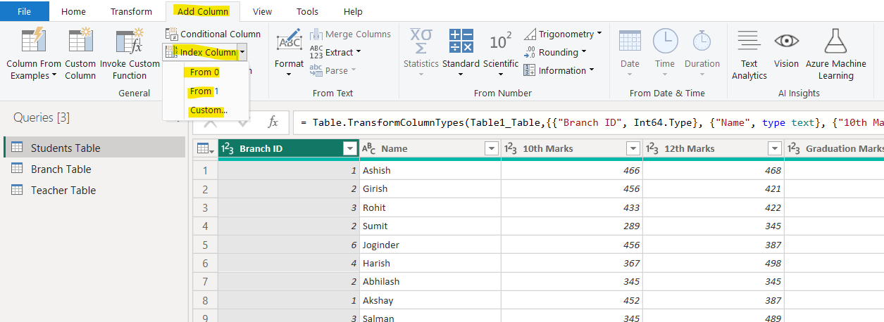 Index Column in Power Query Editor Index Column in Power Query Editor