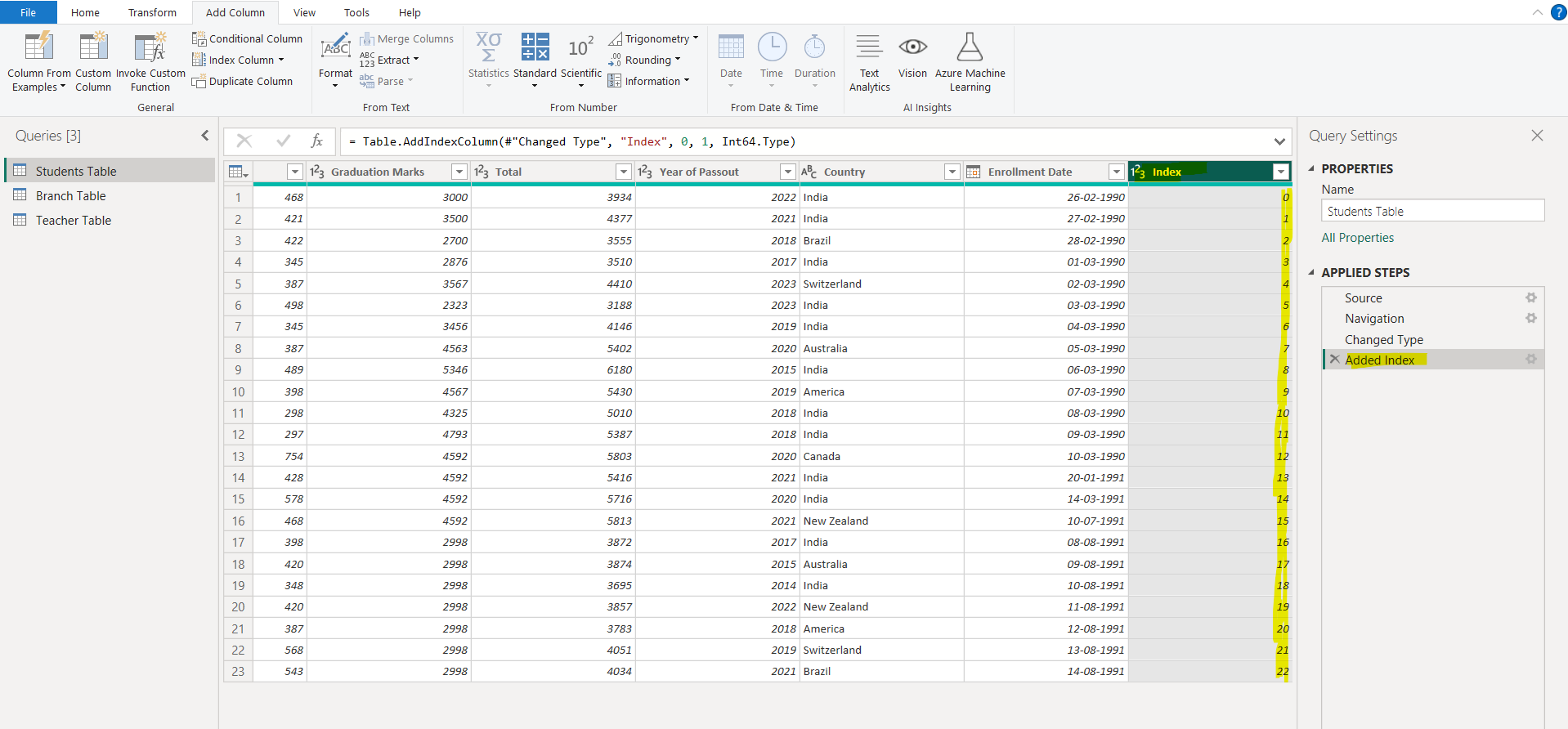 Index Column in Power Query Editor Index Column in Power Query Editor