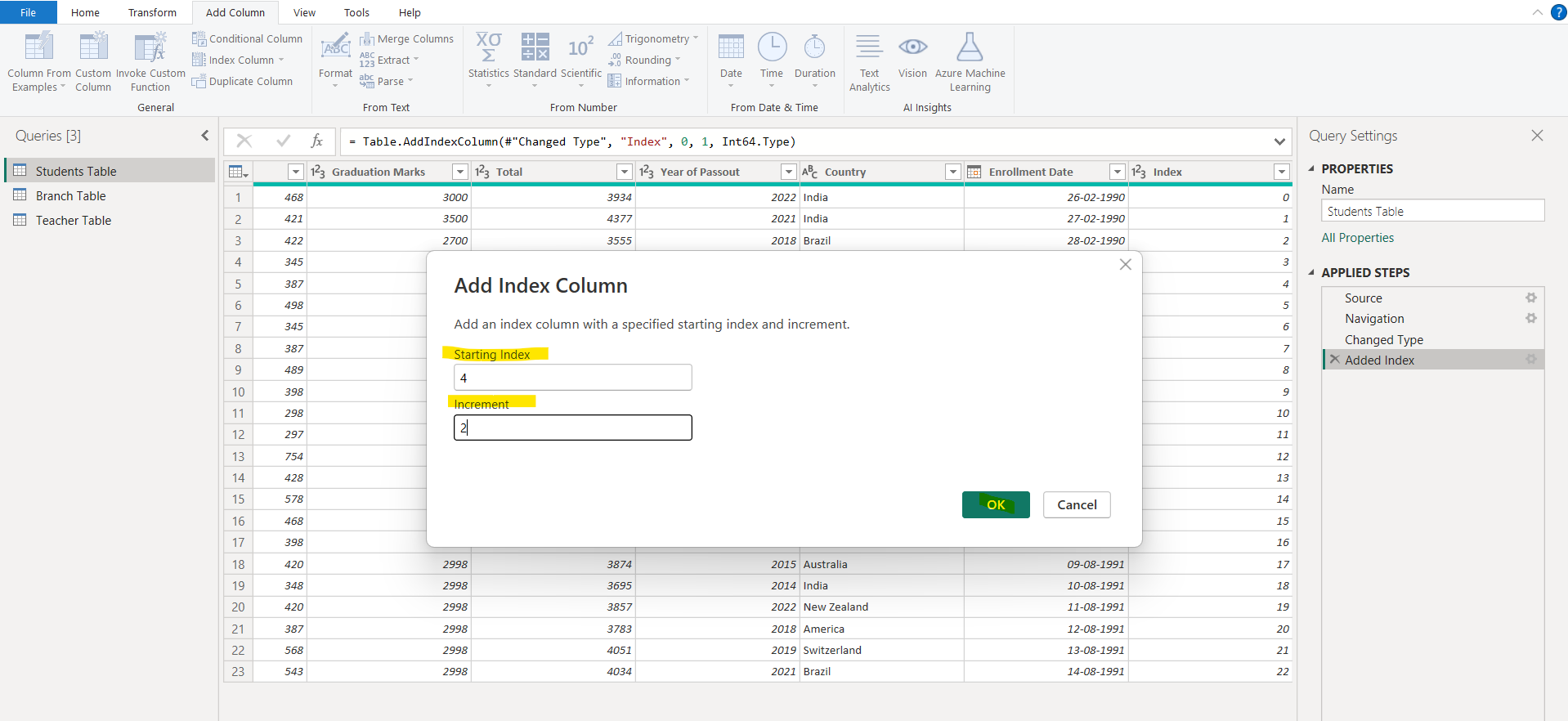 Index Column in Power Query Editor Index Column in Power Query Editor
