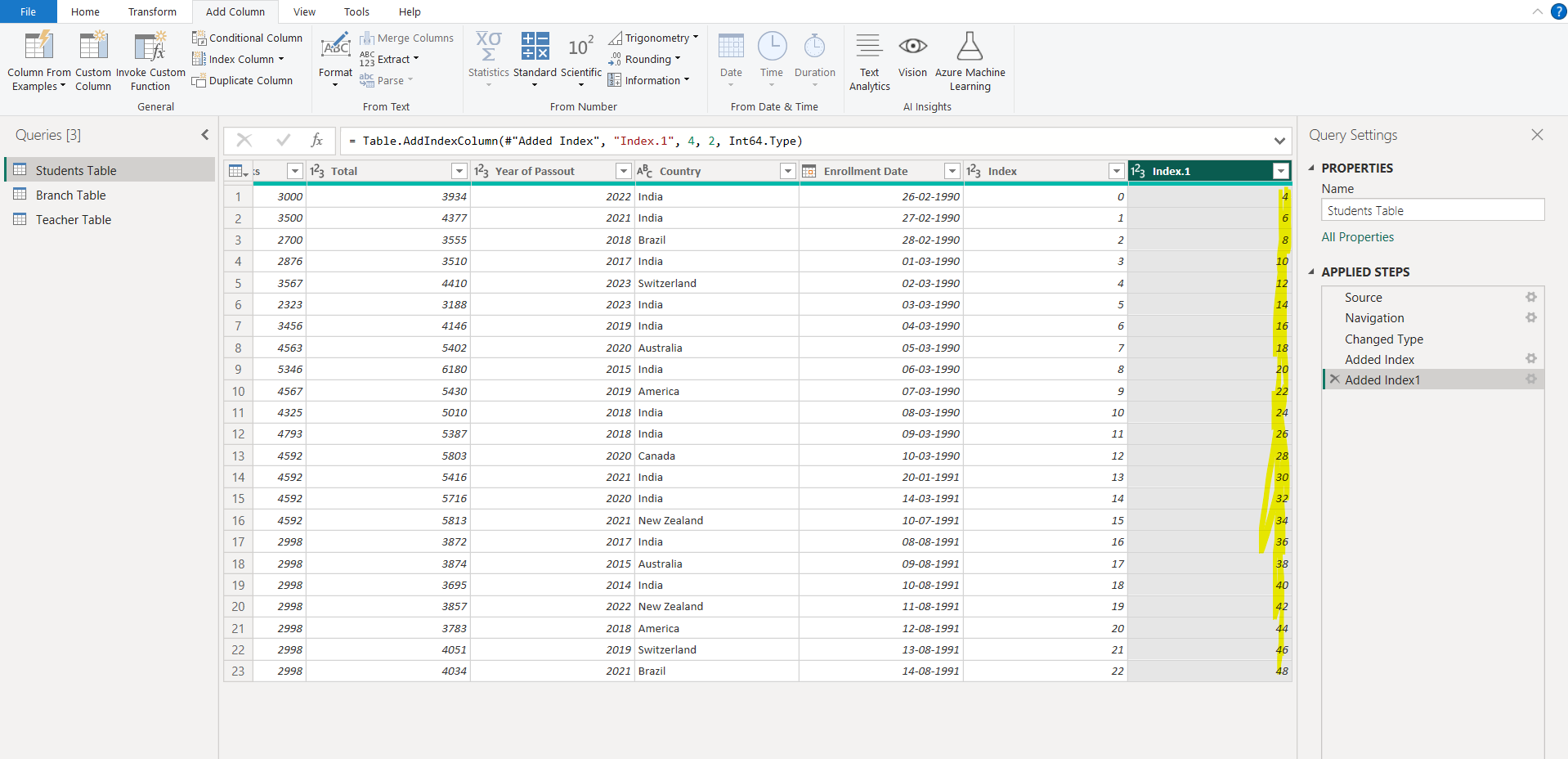 Index Column in Power Query Editor Index Column in Power Query Editor