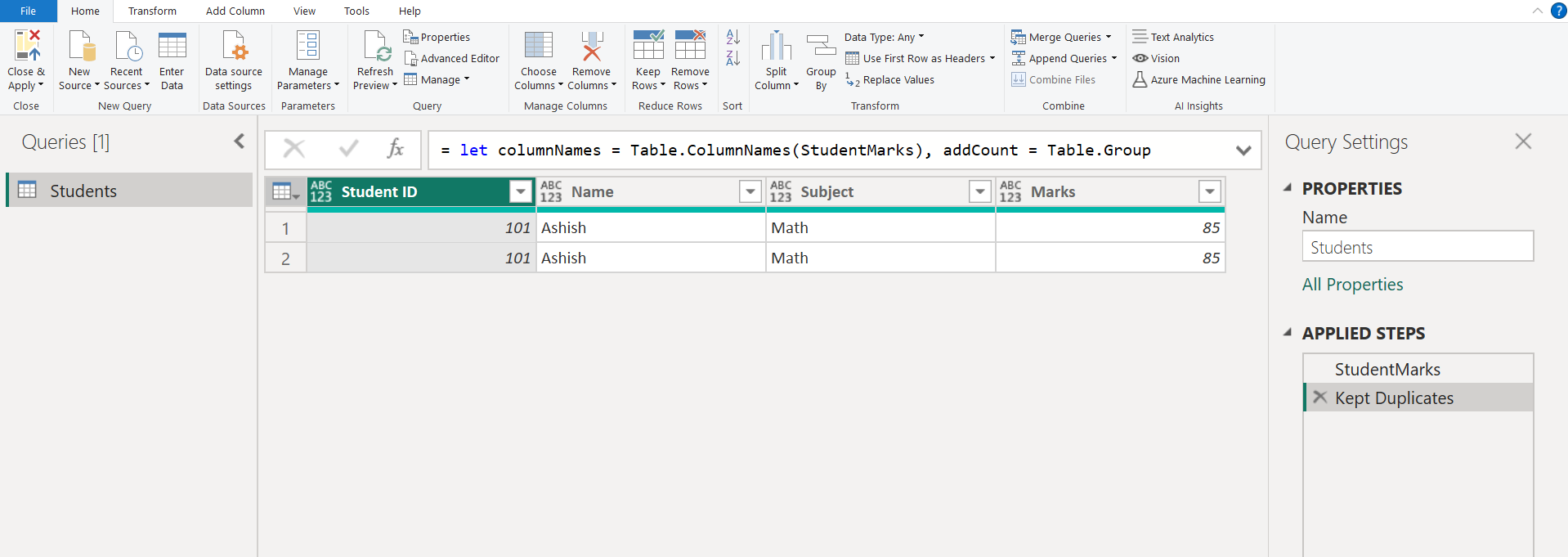 Duplicated Rows in Power Query Duplicated Rows in Power Query