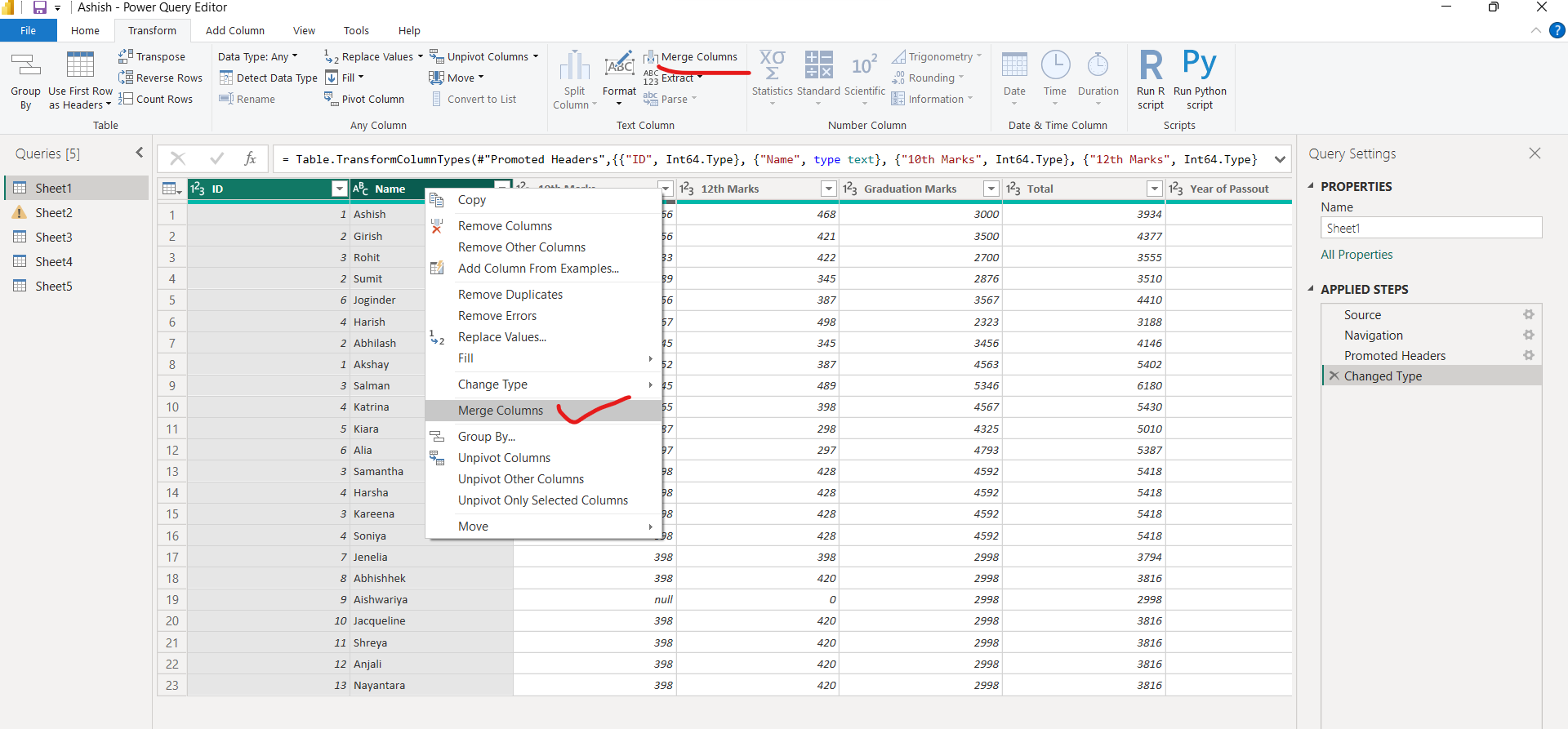 Merge Columns