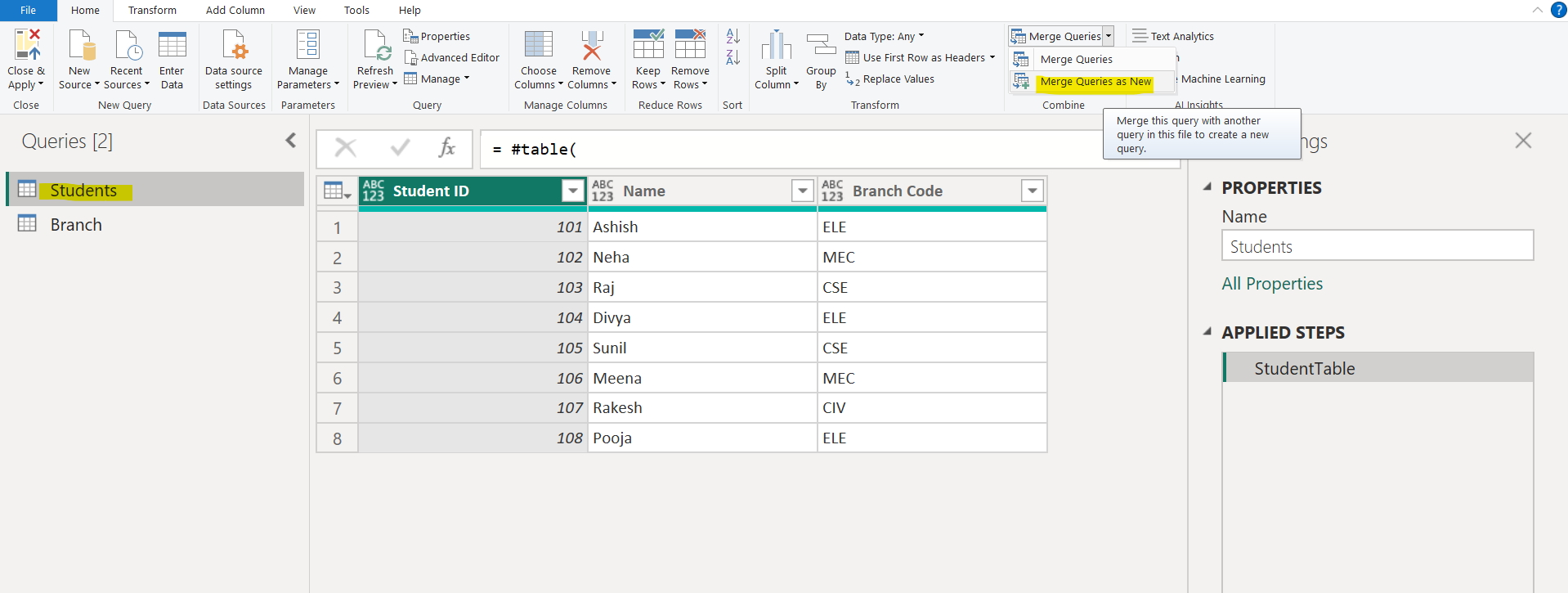 Merge Queries in Power Query Editor Merge Queries in Power Query Editor