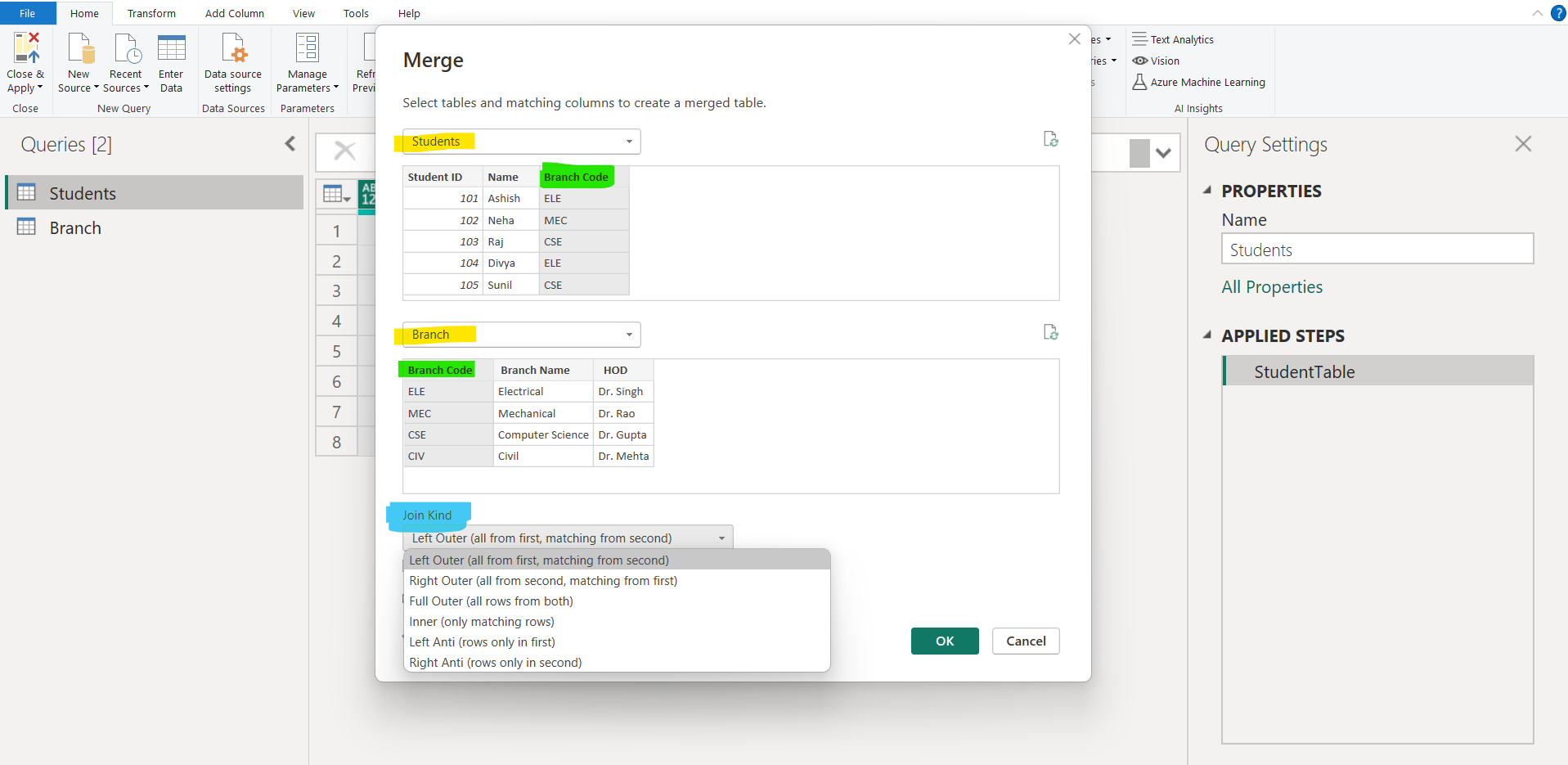 Merge Queries in Power Query Editor Merge Queries in Power Query Editor