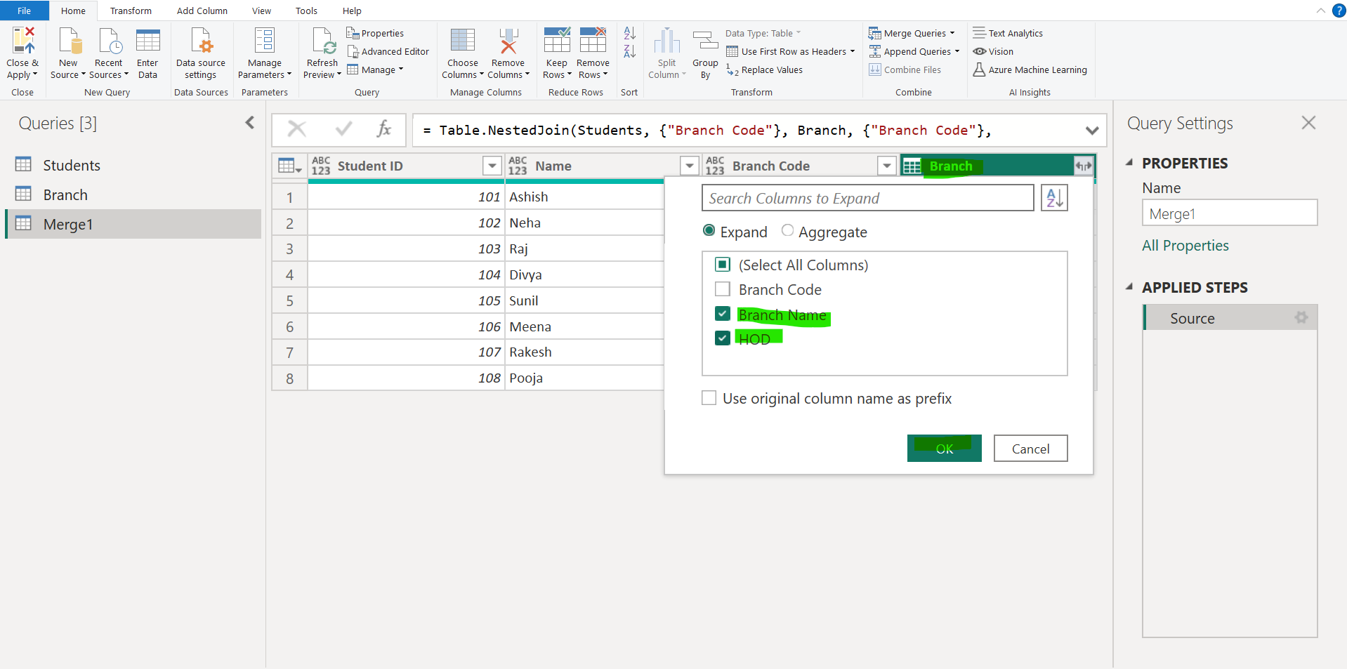 Merge Queries in Power Query Editor Merge Queries in Power Query Editor