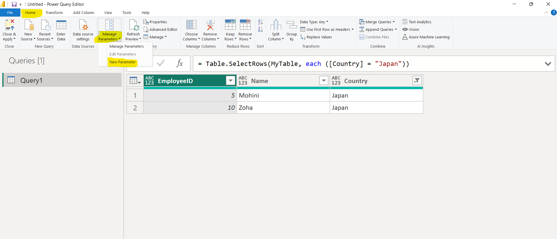 Creating and Managing Parameters in Power Query Editor