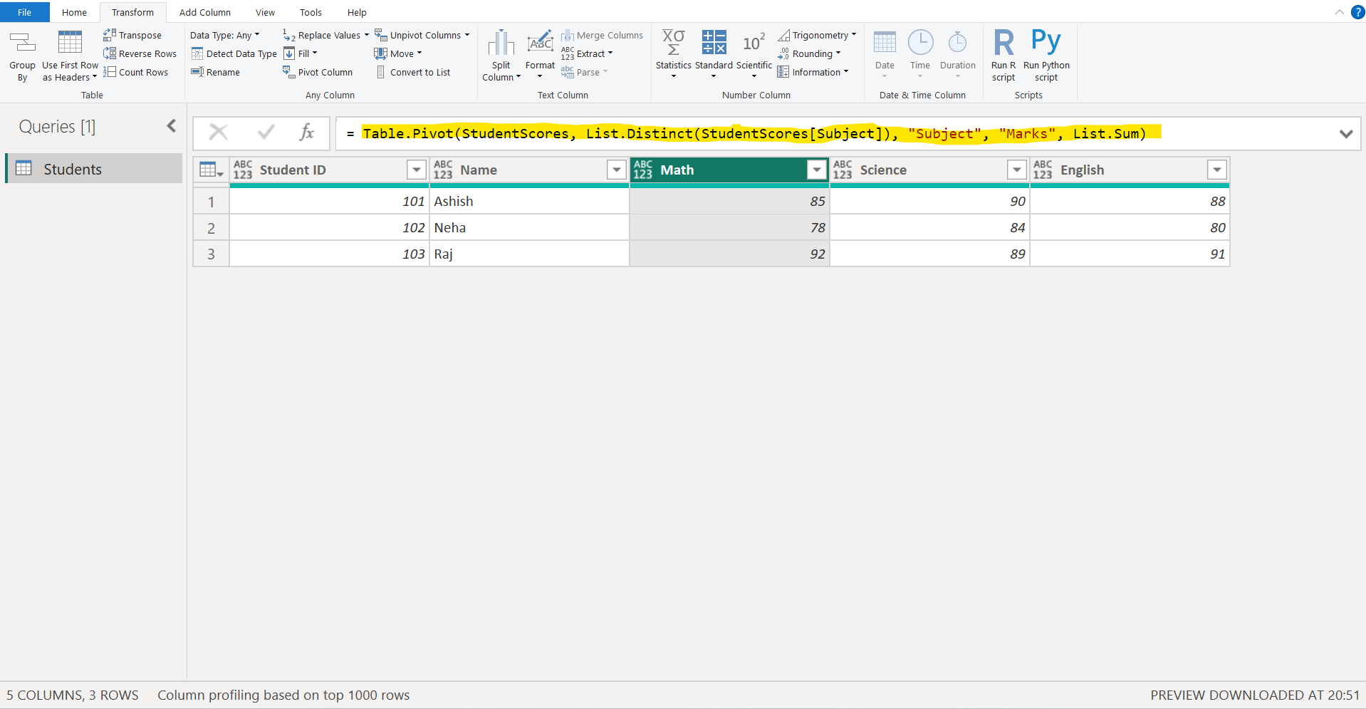Pivot Columns in Power Query Editor Pivot Columns in Power Query Editor