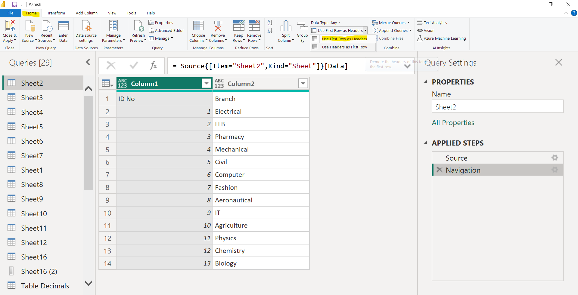 Promote Header in Power BI