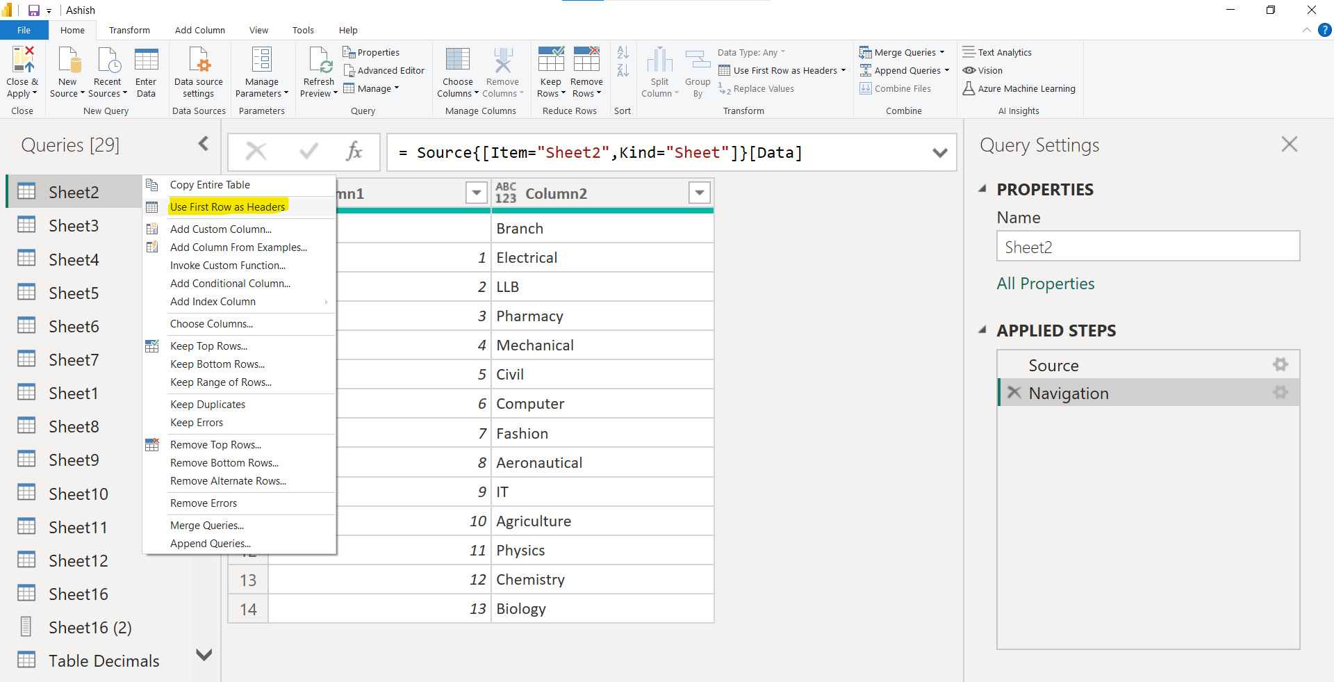 Promote Header in Power BI