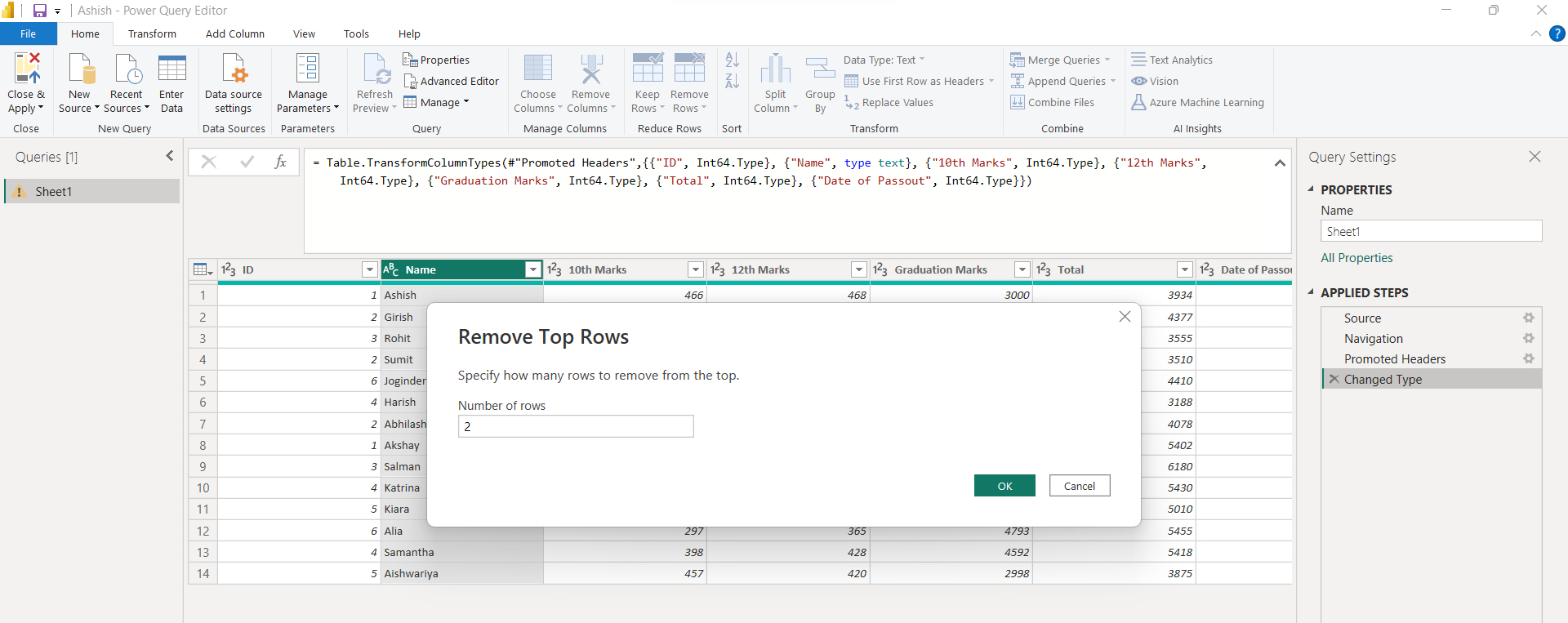 Remove rows Remove rows