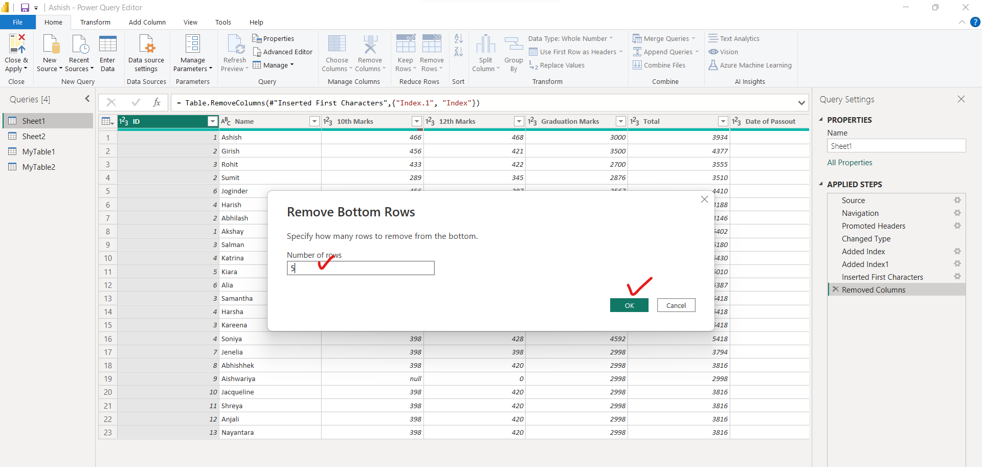 Remove rows