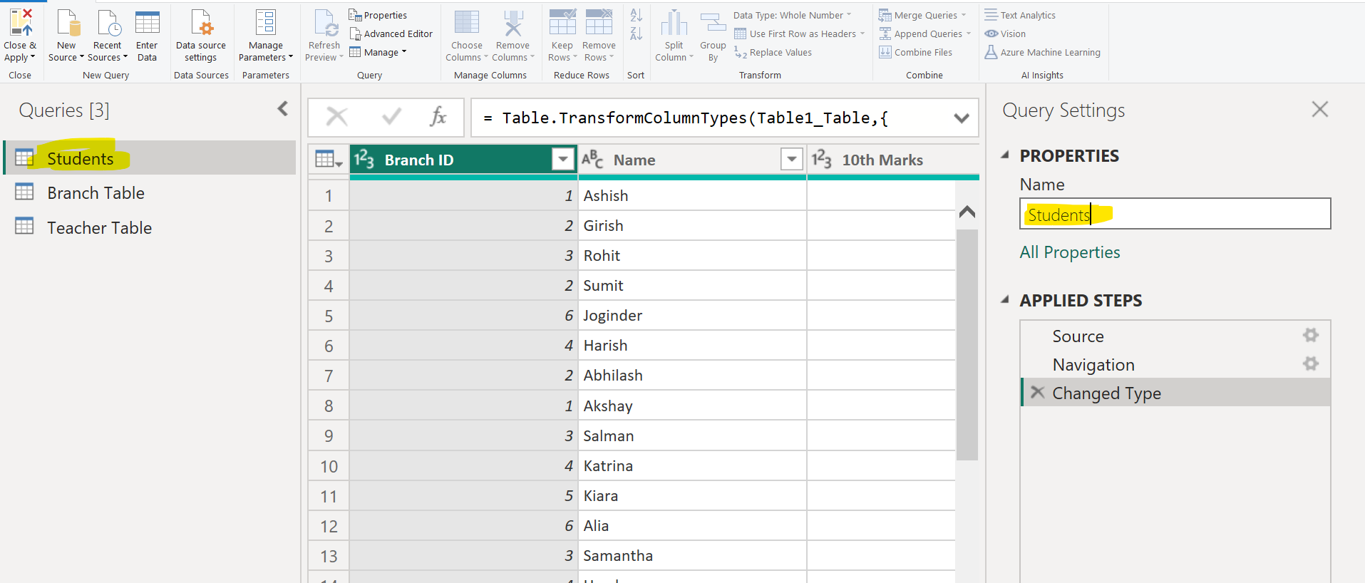 Rename Query in Power Query Editor