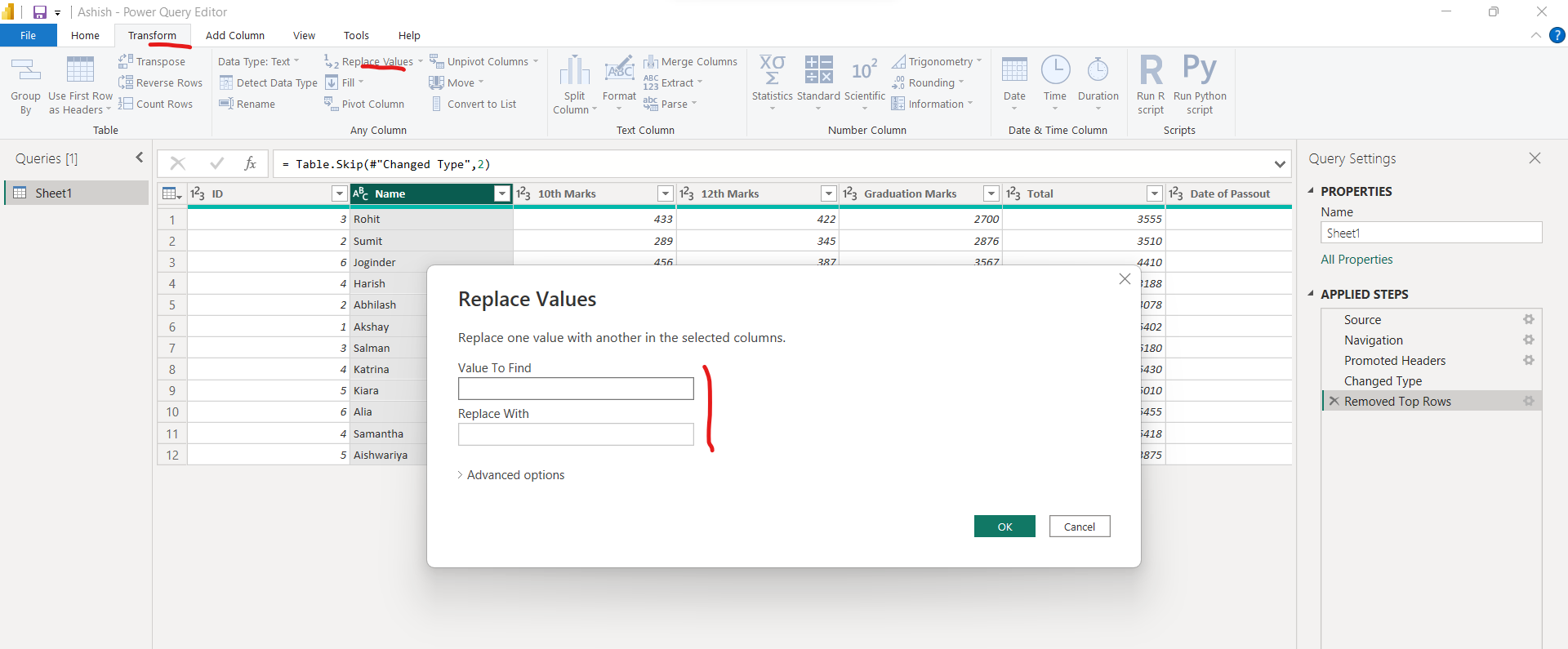 Replace Values in Power Query Editor Replace Values in Power Query Editor
