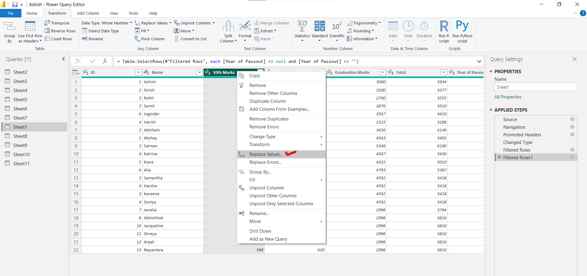 Replace Values in Power Query Editor