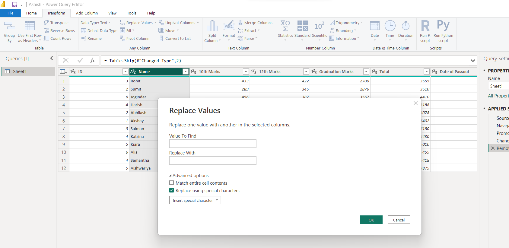 Replace Values in Power Query Editor