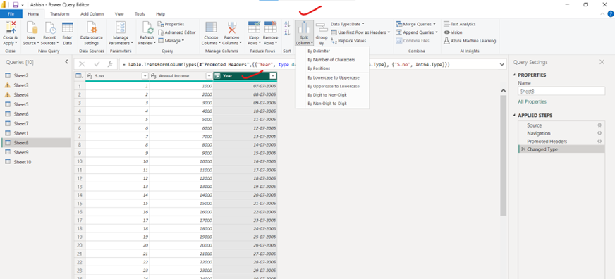 Split Column in Power Query Editor Split Column in Power Query Editor