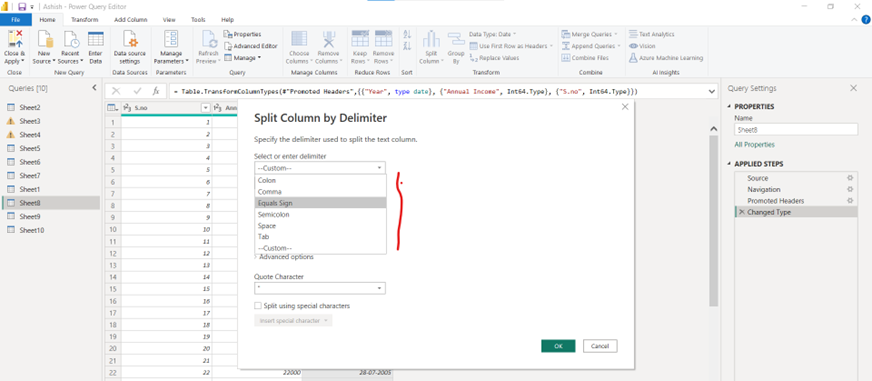 Split Column in Power Query Editor