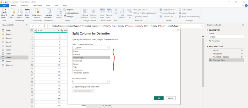 Split Column in Power Query Editor Split Column in Power Query Editor