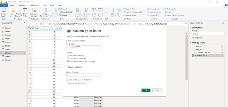 Split Column in Power Query Editor