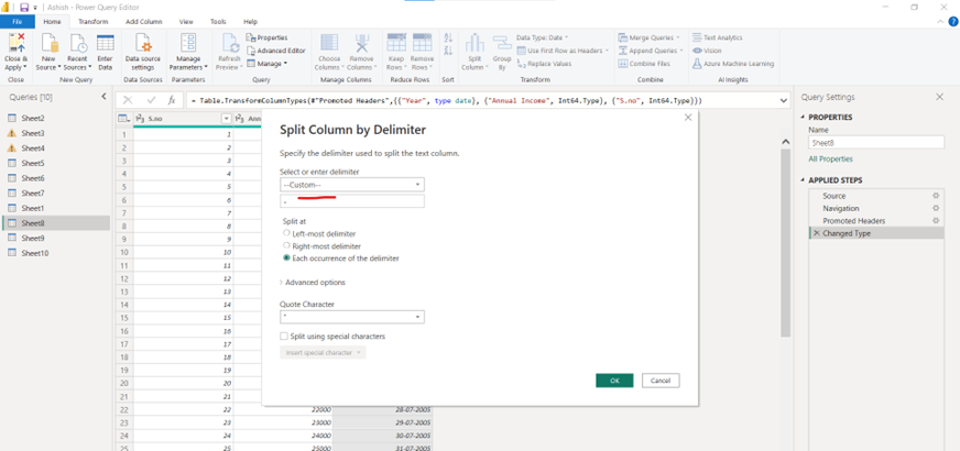 Split Column in Power Query Editor Split Column in Power Query Editor