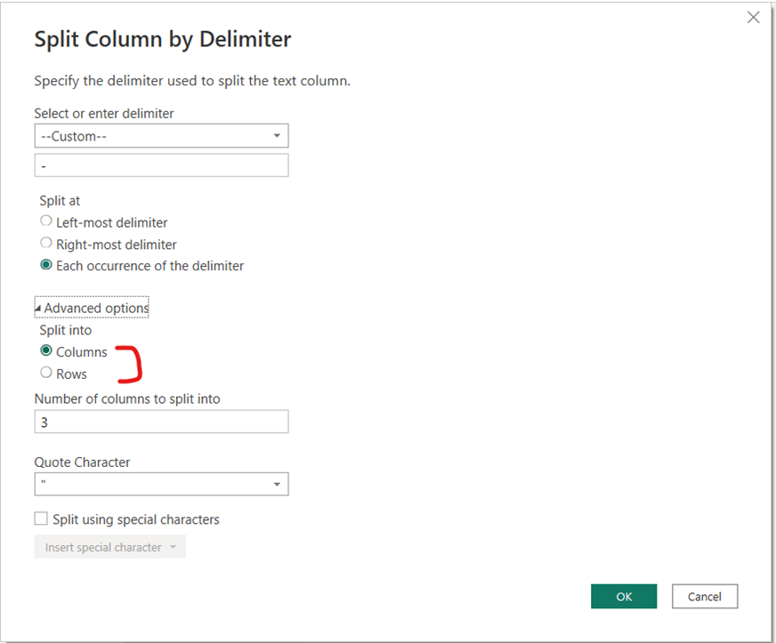 Split Column in Power Query Editor