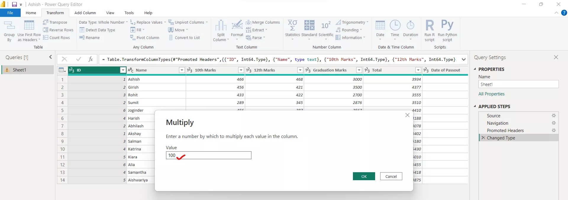 Standard Function in Power Query Editor