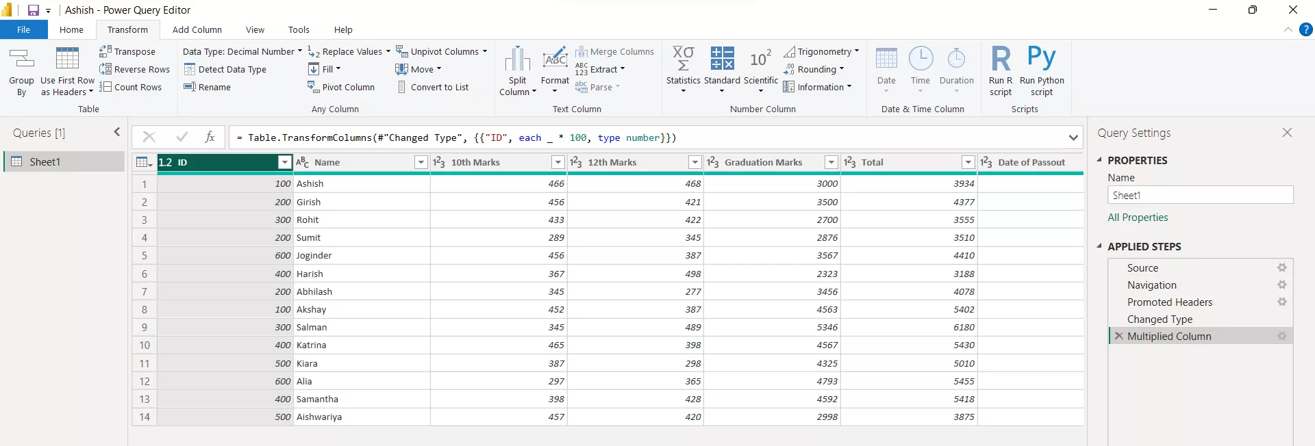 Standard Function in Power Query Editor