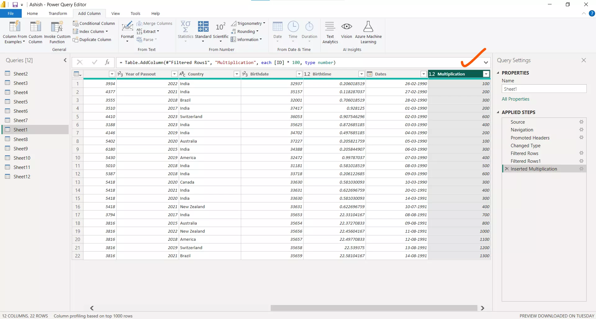 Standard Function in Power Query Editor