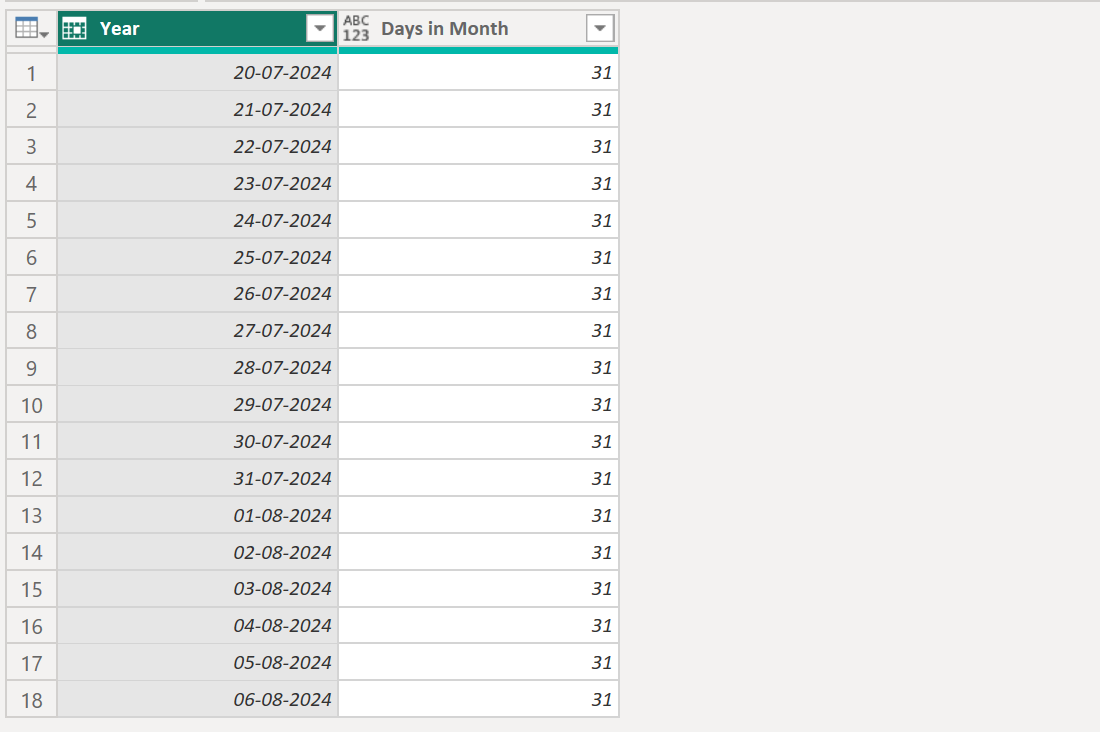 Date.DaysInMonth function in Power Query