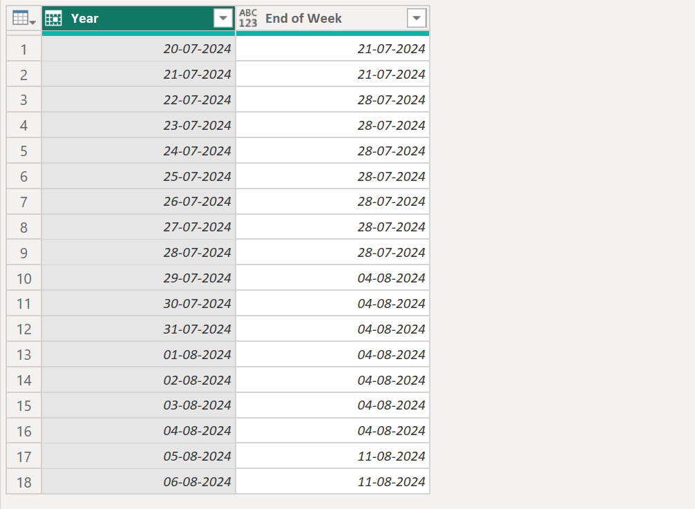 Date.EndOfWeek function in Power Query