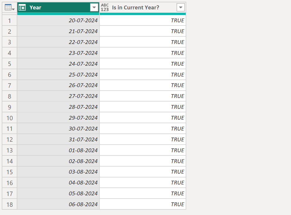 Date.IsInCurrentYear function in Power Query