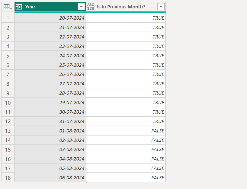 Date.IsInPreviousMonth function in Power Query