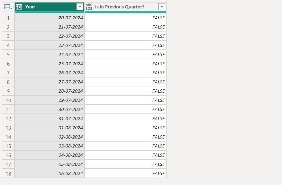 Date.IsInPreviousQuarter function in Power Query