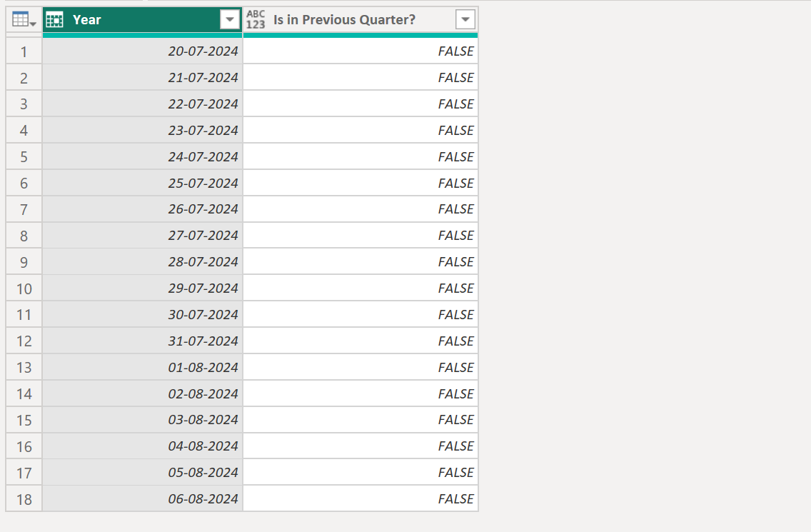 Date.IsInPreviousQuarter function in Power Query Date.IsInPreviousQuarter function in Power Query